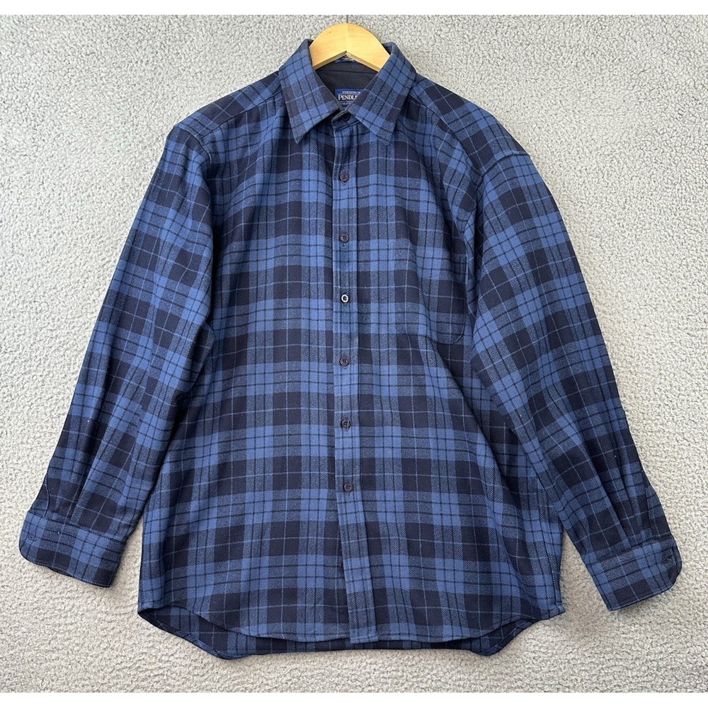 VTG Pendleton Lodge Shirt Mens Large Blue Plaid Flannel Virgin Wool